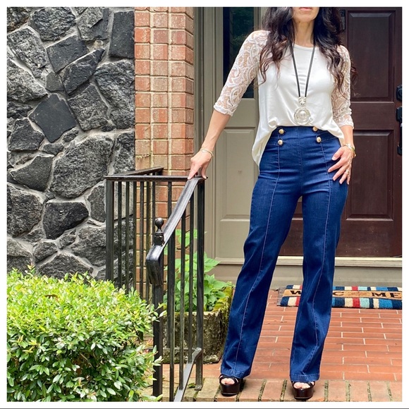 ✨LAST ONE✨BOHO CHIC WIDE LEG JEANS SAILOR PANTS - Picture 10 of 14